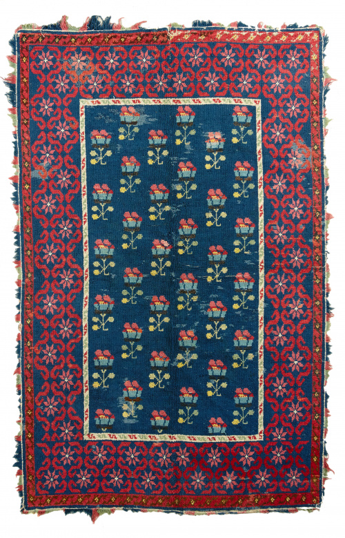 Alfombra  de las Alpujarras en lana con decoración vegetal,