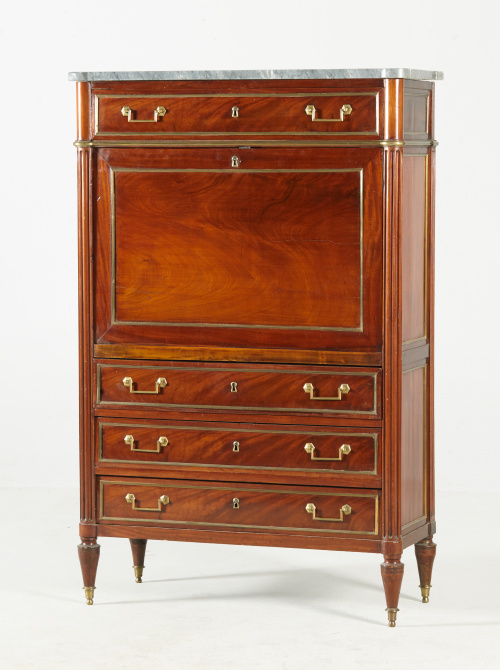 Bureau á abattant Luis XVI de madera de caoba.Trabajo fran