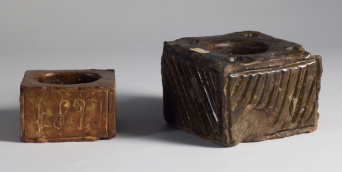 Tintero de cerámica esmaltada, S. XIX