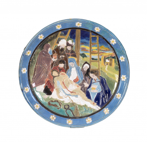 “Descendimiento de la Cruz”. cerámica esmaltada con la técn