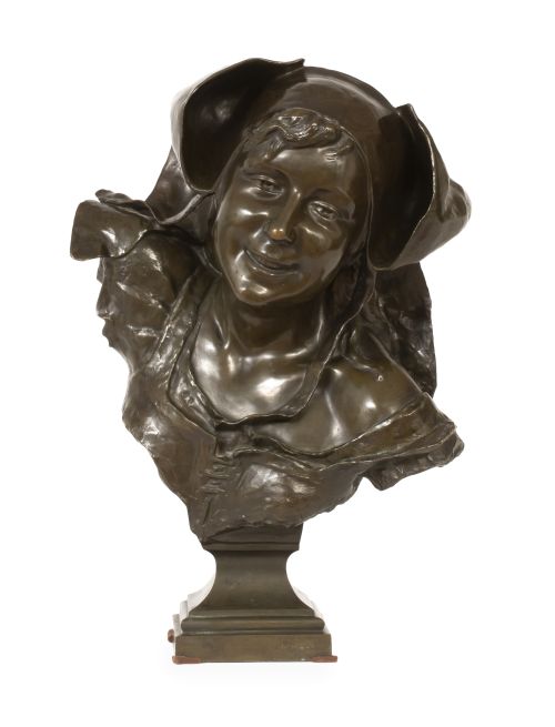 Louis Oury, S. XIX - XX.Busto de joven sonriente.Bronce p