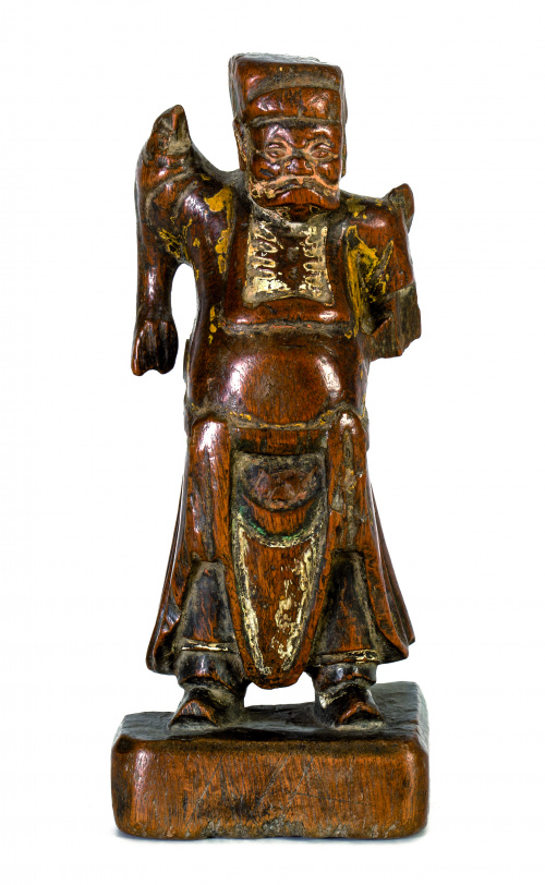 “Guerrero” Escultura en madera tallada con restos de policr