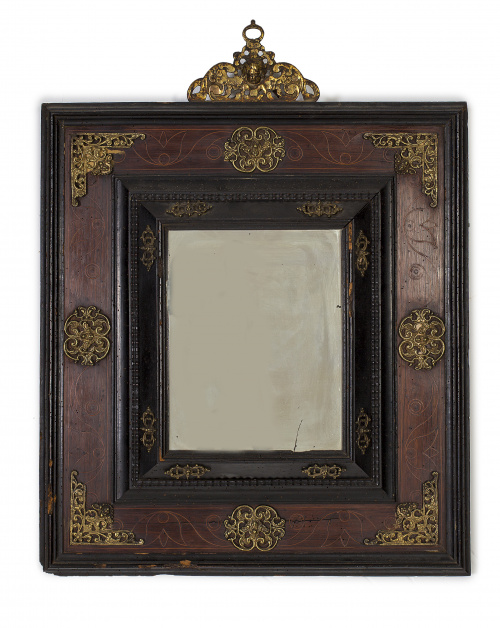 Marco de espejo en madera de palosanto con taracea de boj y