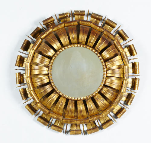 Espejo de sol en metal dorado, años 50. 