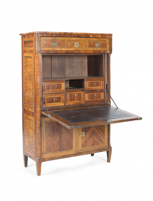 Bureau á abattant Luis XVI en madera de palo de rosa, palos