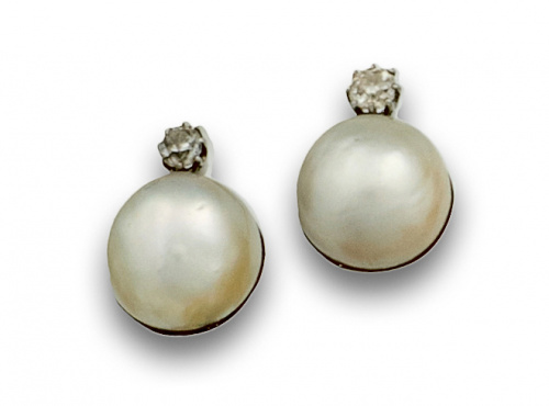 Pendientes tu y yo años 40 con perla mabe de 15 mm y brilla