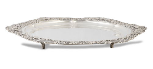 Centro de plata hexagonal con perímetro calado con aves. Co