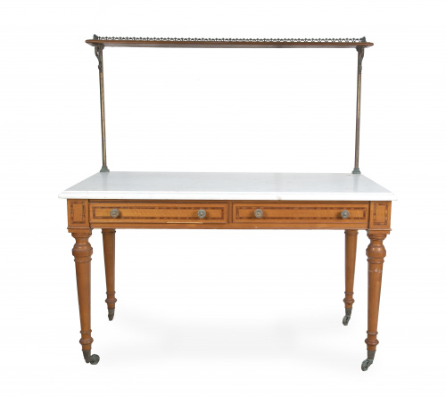 Mesa de tocador de madera frutal, con dos cajones en el fre