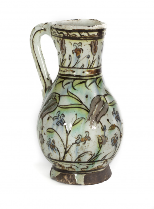 Jarro Iznik de cerámica esmaltada, en azul, manganeso, verd