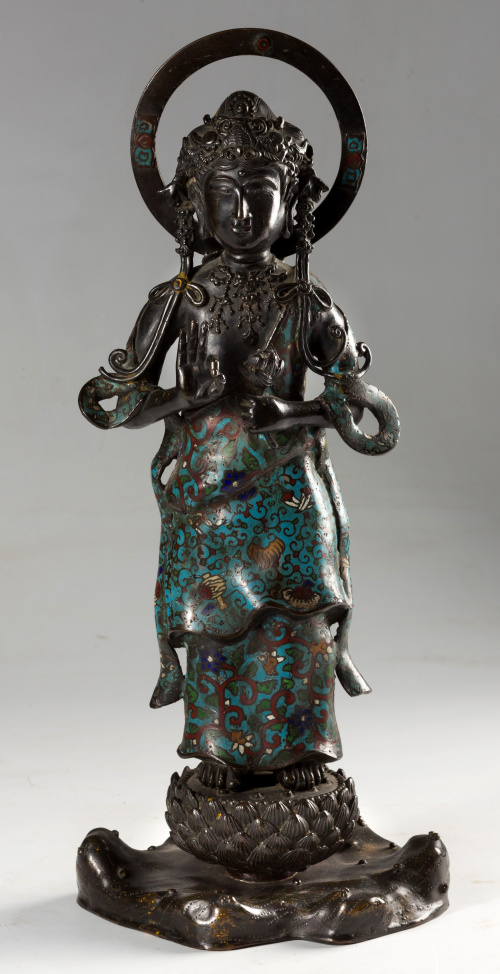 Guan Yin En bronce patinado y esmalte  cloisonnéChina din