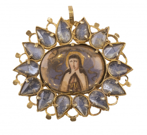Colgante S. XVII con miniatura de Santa Teresa en anverso y