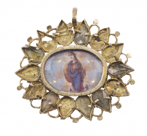 Colgante S. XVII con miniatura de Santa Teresa en anverso y