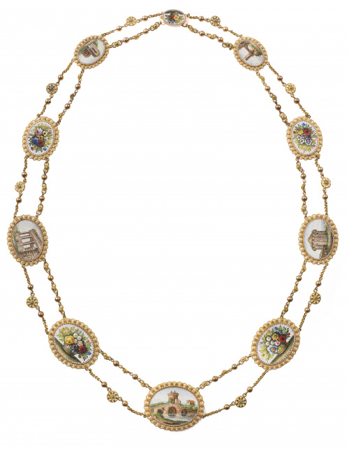 Collar c.1800 de oro y micromosáico romano en medallones de