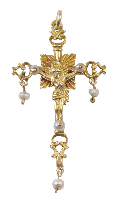 Crucifijo colgante S. XVIII-XIX  con brazos rematados con f