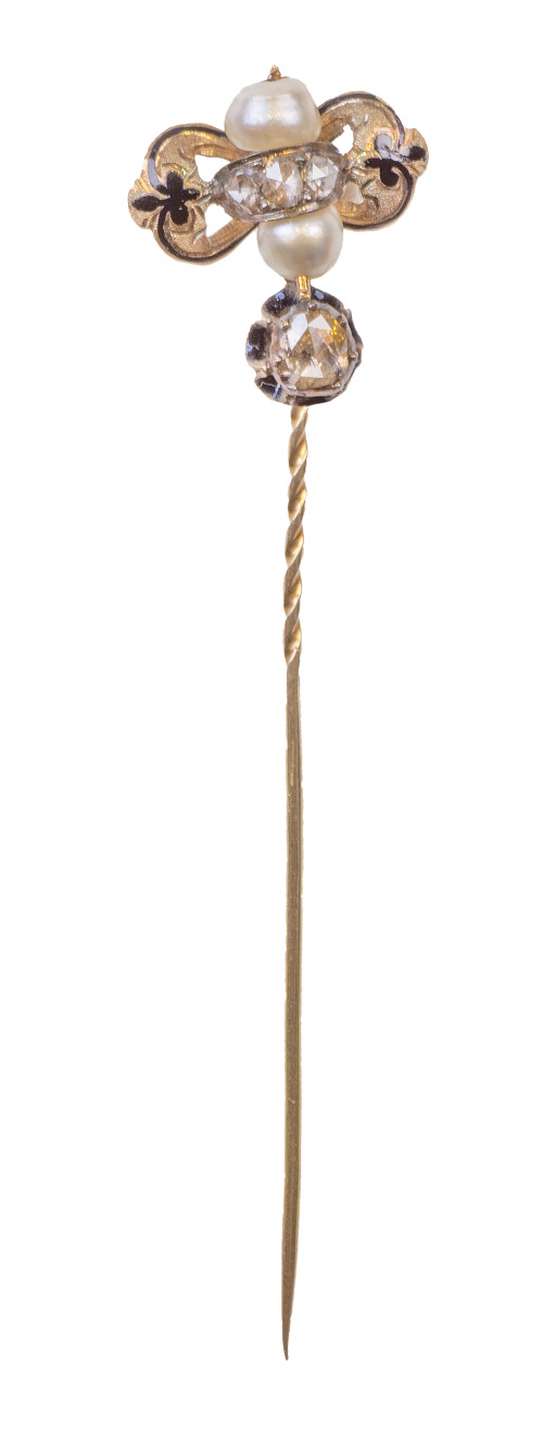 Alfiler de corbata de pp. S. XIX con diamantes talla rosa, 