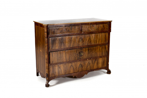 Cómoda Carlos IV de costillas en palosanto y marquetería en