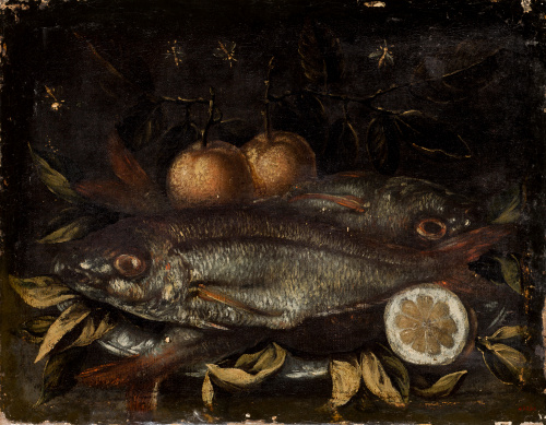 ESCUELA ITALIANA, SIGLO XVIIIBodegón de peces y limones