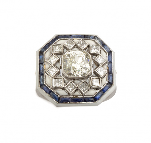 Sortija estilo Art-Decó de frente octogonal con brillante c
