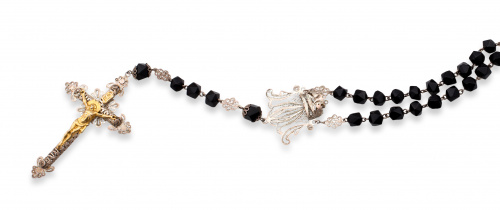 Rosario s.XIX  de azabache facetado y filigrana plata en pi