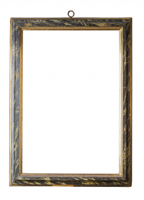 Marco de madera imitando jaspeado en tonos verdes.Trabajo 