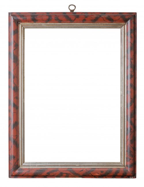 Marco de madera en rojo marmorizado y con aplicación de cor