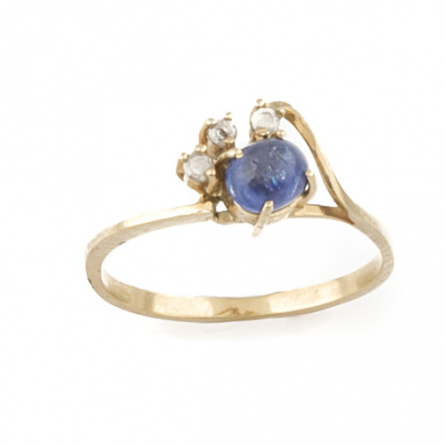 Conjunto de sortija y pendientes con zafiros cabuchón y bri