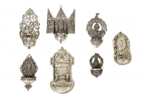 conjunto de cuatro benditeras de plata, S. XIX - XX