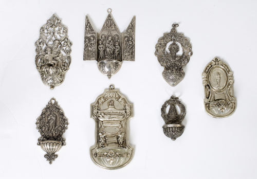 conjunto de cuatro benditeras de plata, S. XIX - XX