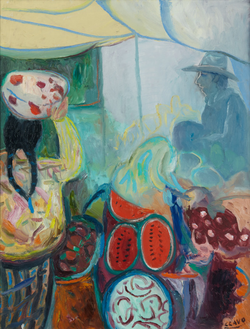 JAVIER CLAVO (Madrid, 1918 - 1994)Mercado mejicano