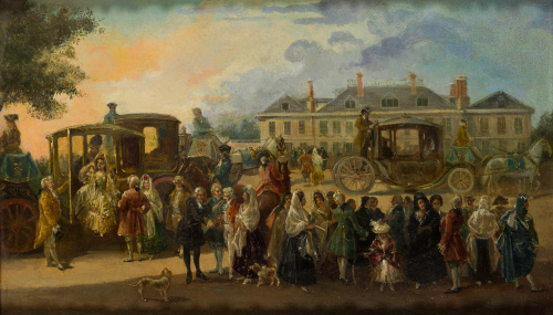 ESCUELA ESPAÑOLA, SIGLO XIXCarrozas de paseo frente a un p