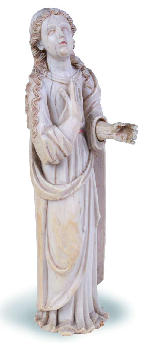 Santa MagdalenaEscultura en marfil tallado.Escuela Indopo