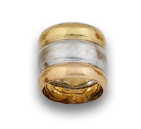 Sortija ancha gallonada en oro bicolor de 18K.