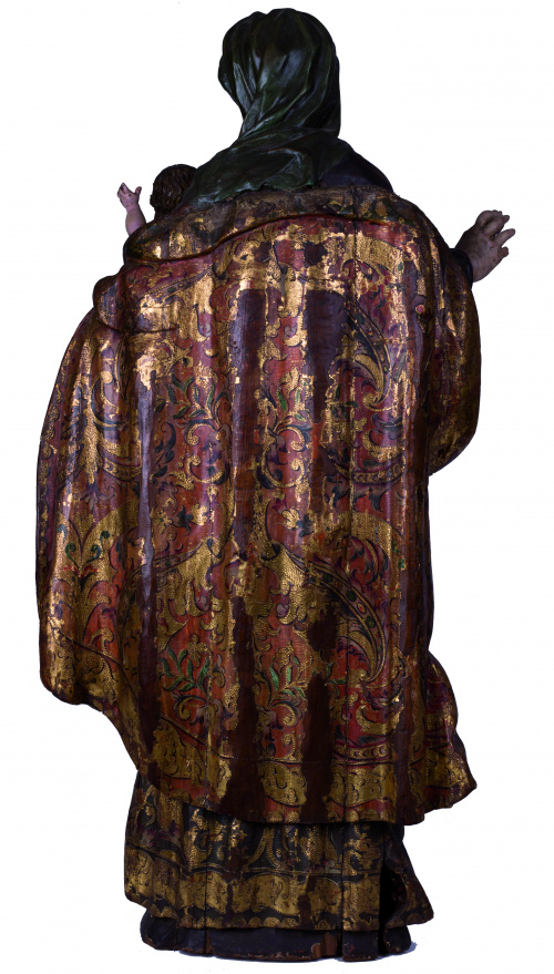 “Virgen con Niño” Escultura en madera tallada, estofada, d