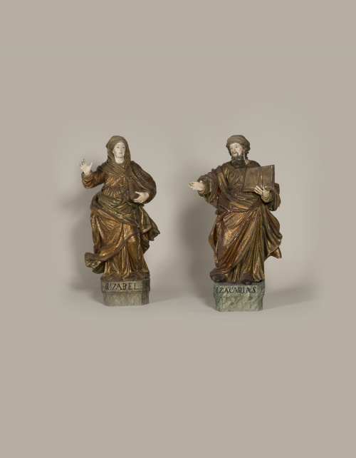 “Santa Isabel” Escultura en madera tallada, policromada y d