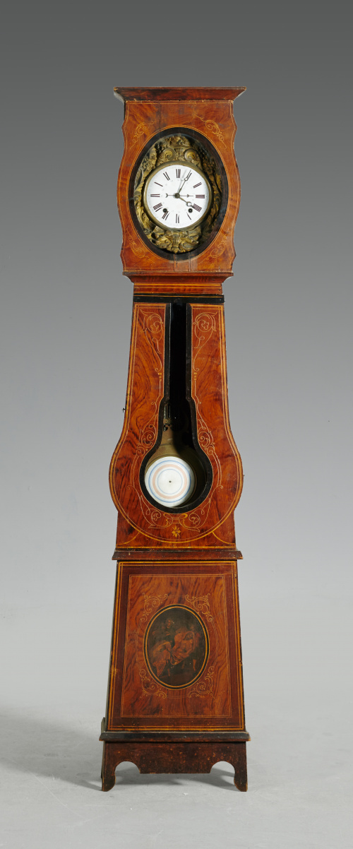 Reloj de campo de caja alta de madera policromada, esfera d