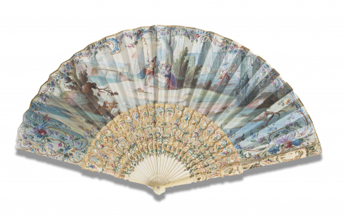 Abanico con país pintado con distintas escenas galantes en 