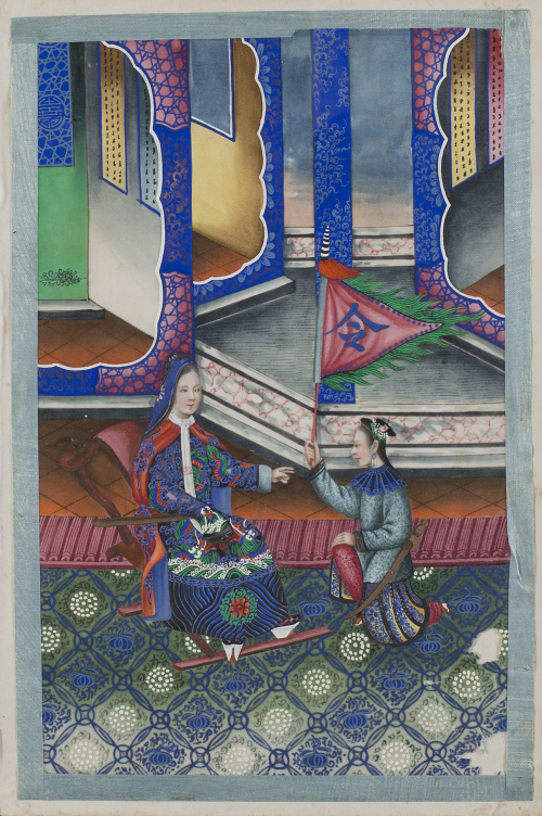 ESCUELA CHINA, SIGLO XIXPareja de escenas de emperadores