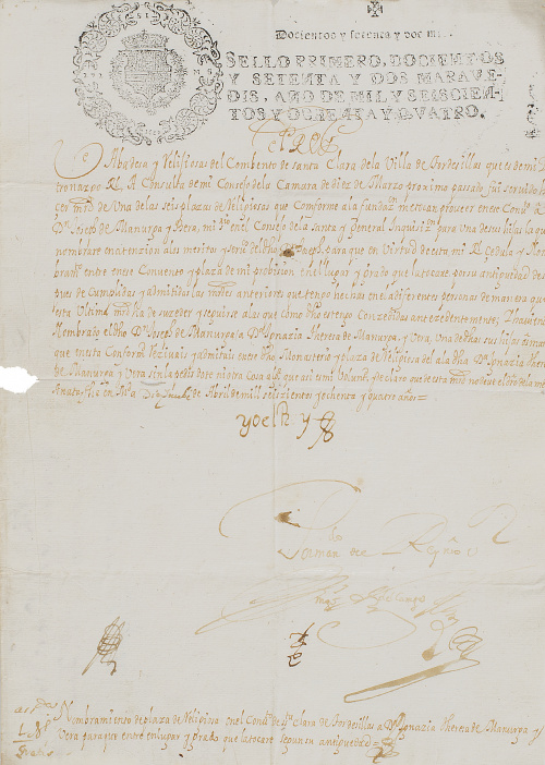 Cédula Real. Concesión de una plaza de religiosa en el conv