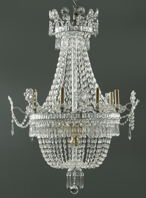 Lámpara de ocho luces neoclásica en cristal facetado de la 