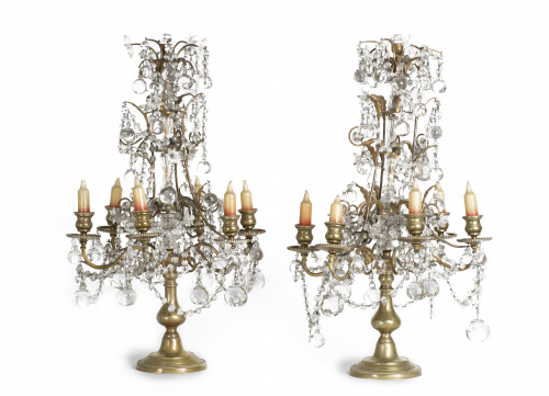 Pareja de Girandoles de seis brazos de luz de estilo Luis X