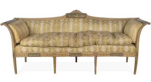 Sofá neoclásico Carlos IV en madera tallada y policromada, 
