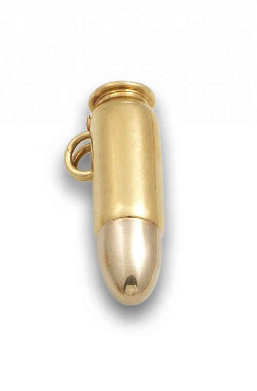 Colgante perfumero años 40 en forma de bala, en oro bicolor