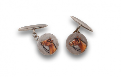 Gemelos de plata y esmalte con cabezas de caballo años 30.