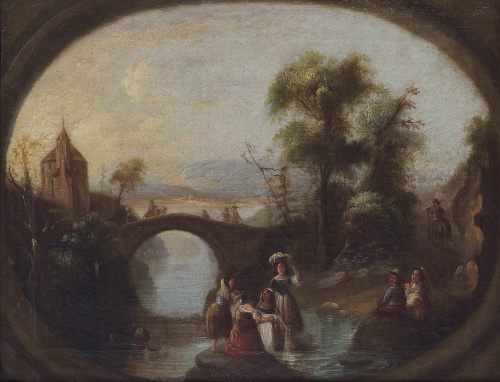 EDUARDO RIVA (Escuela sevillana, siglo XIX)Lavanderas sobr