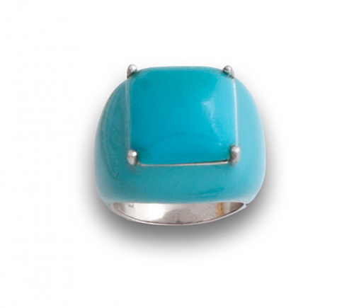 Sortija con cabuchón de turquesa y esmalte azul turquesa so