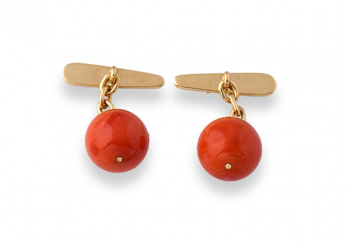 Gemelos con cuentas esféricas de coral y sistema de cadena 