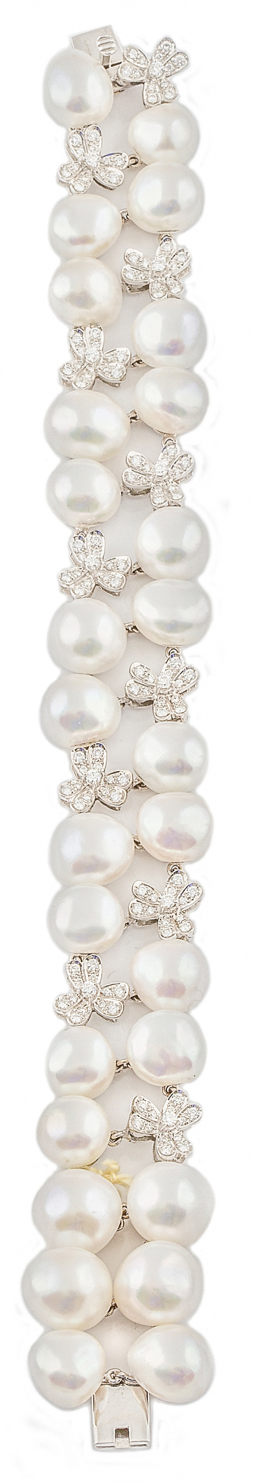 Pulsera de dos hilos de perlas combinadas con flores de bri