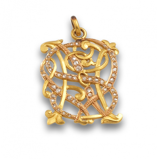 Colgante de ff s.XIX con iniciales entrelazadas de diamante