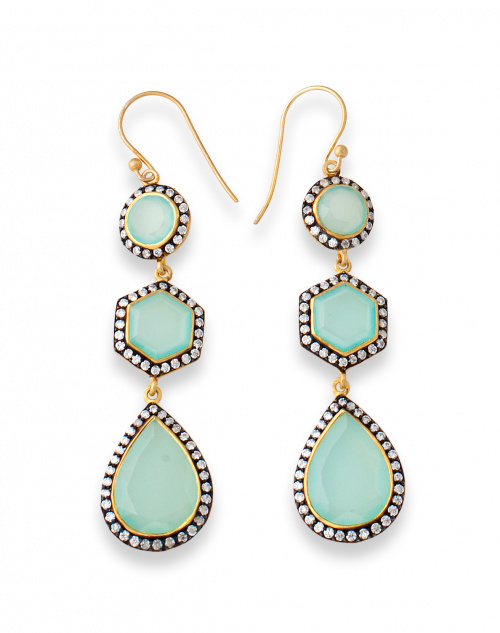 Pendientes largos de cuarzos verdes orlados de símil brilla