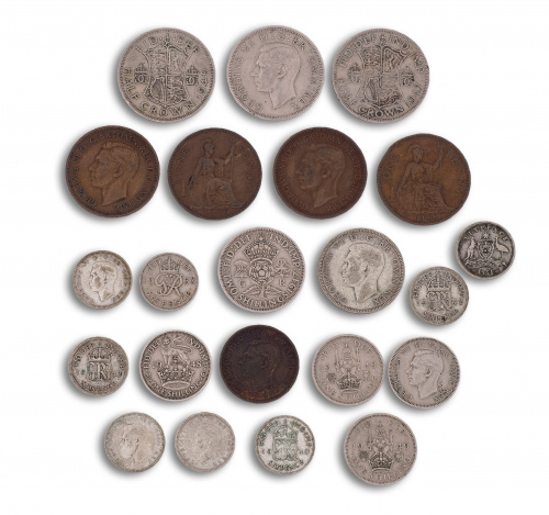 22 monedas de Jorge VI de Gran Bretaña y La India.